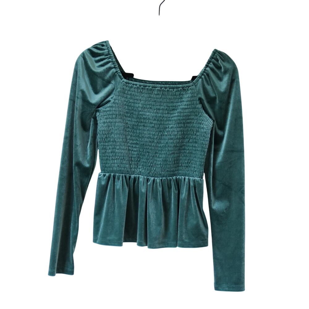 Gap Green Peplum Long Sleeve Velour Shirt X Small